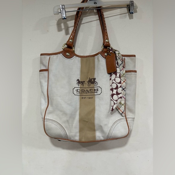 Coach Handbags - Coach Canvas Limited Edition  Bleecker Heritage Stripe Tote Y2K With Ties